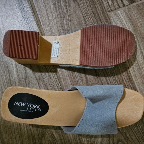 New York Lites wooden Sandal in gray suede leather sandals clogs  size 10 - Picture 8 of 17